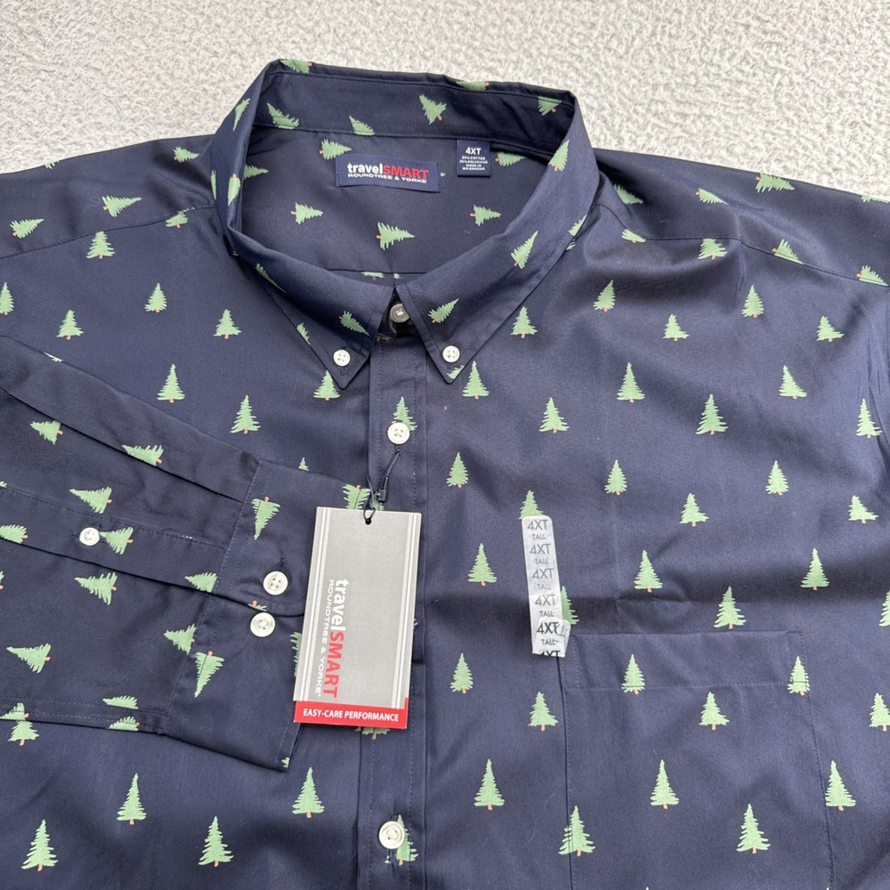 TravelSmart Dress Casual Shirt Mens XXXXL Tall 4XLT L/S Trees Roundtree & Yorke